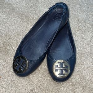 Tory Burch Minnie Travel Ballet Flats, Navy Leather.